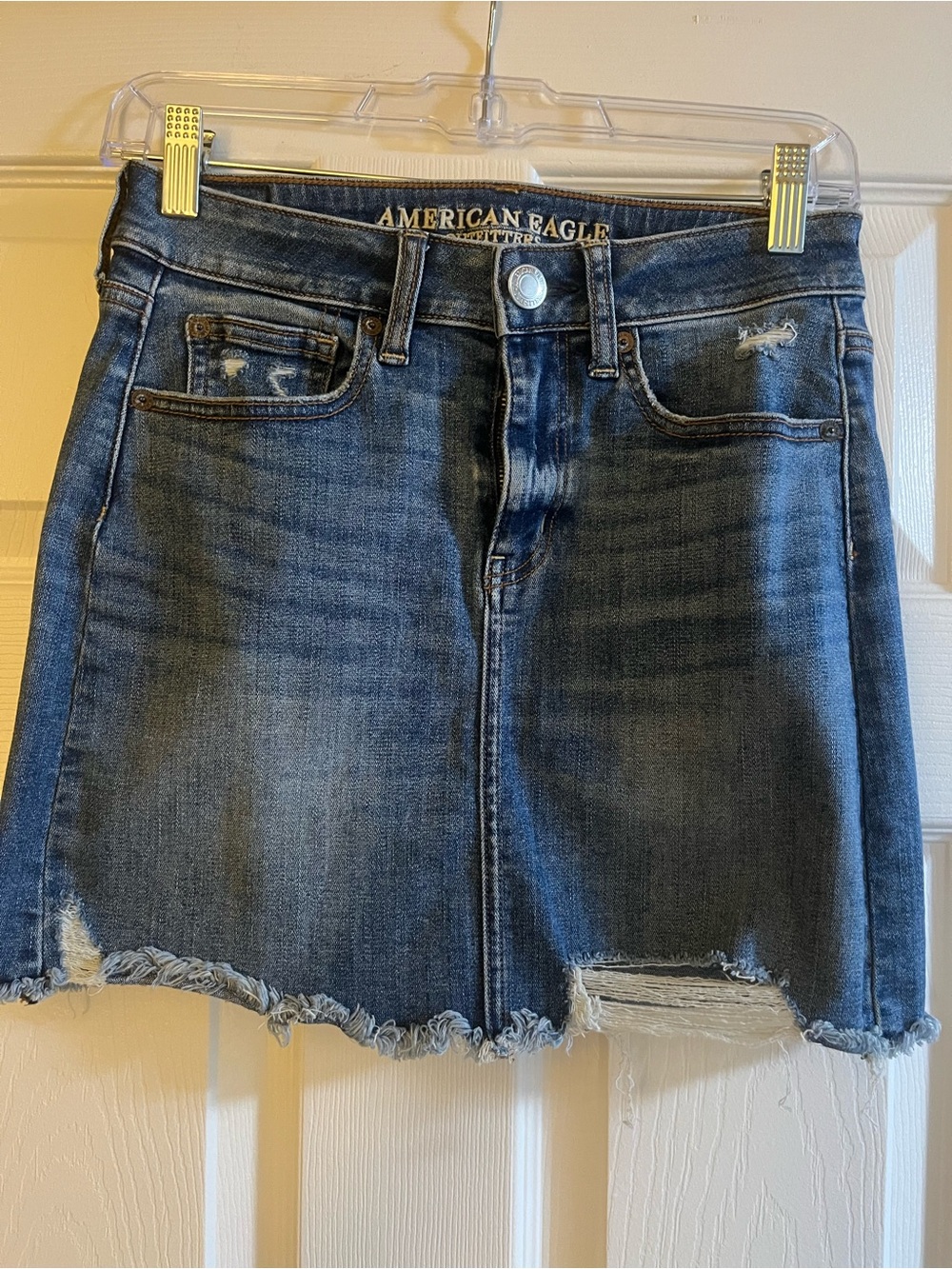 American Eagle Outfitters Blue Distressed stretch Denim Mini Skirt